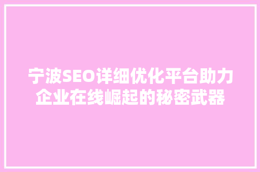 宁波SEO详细优化平台助力企业在线崛起的秘密武器