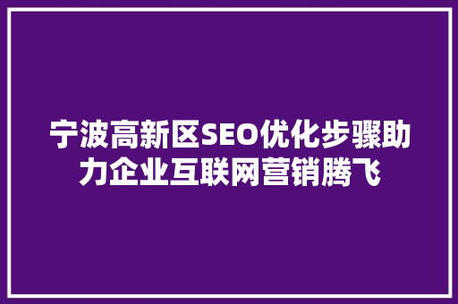 宁波高新区SEO优化步骤助力企业互联网营销腾飞