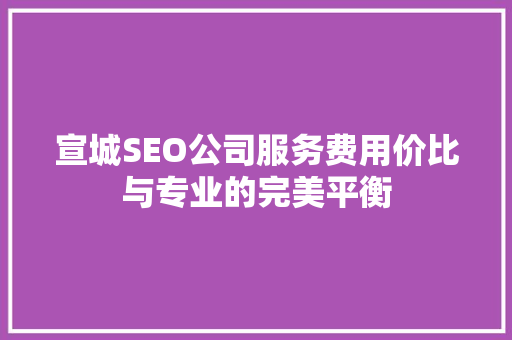 宣城SEO公司服务费用价比与专业的完美平衡