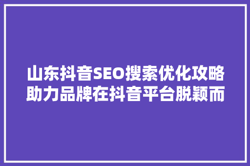 山东抖音SEO搜索优化攻略助力品牌在抖音平台脱颖而出