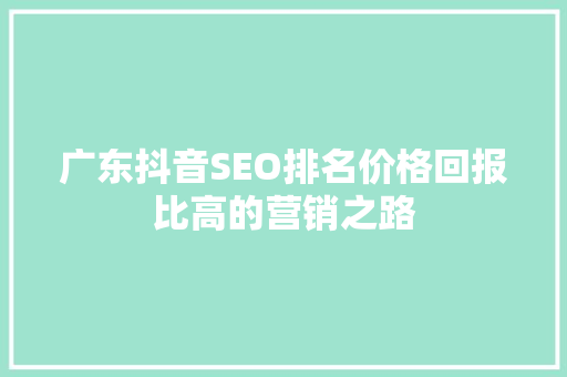 广东抖音SEO排名价格回报比高的营销之路