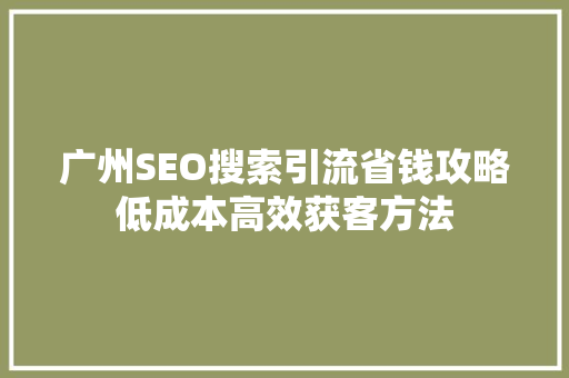 广州SEO搜索引流省钱攻略低成本高效获客方法
