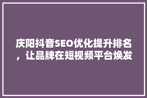 庆阳抖音SEO优化提升排名，让品牌在短视频平台焕发光彩