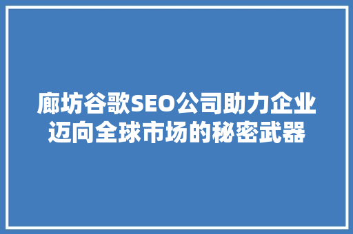 廊坊谷歌SEO公司助力企业迈向全球市场的秘密武器