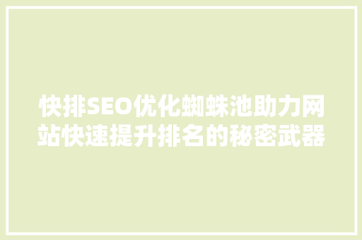 快排SEO优化蜘蛛池助力网站快速提升排名的秘密武器