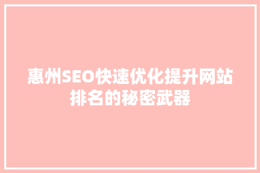惠州SEO快速优化提升网站排名的秘密武器