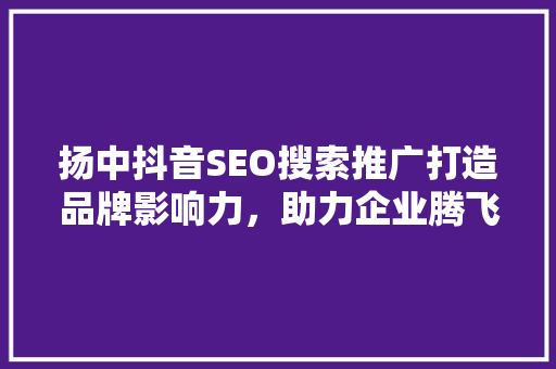 扬中抖音SEO搜索推广打造品牌影响力，助力企业腾飞