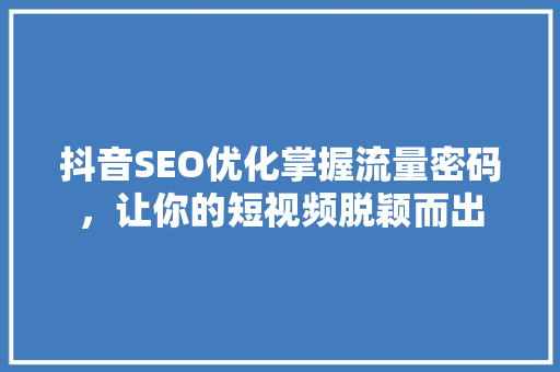 抖音SEO优化掌握流量密码，让你的短视频脱颖而出