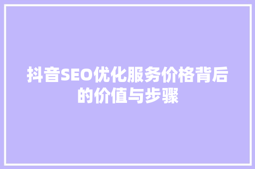 抖音SEO优化服务价格背后的价值与步骤