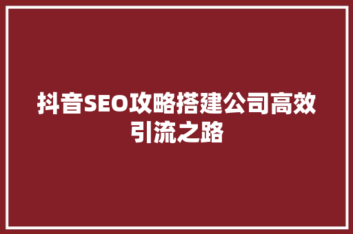 抖音SEO攻略搭建公司高效引流之路