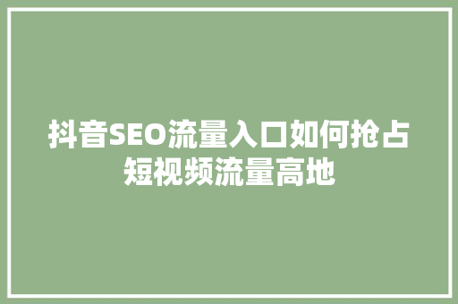 抖音SEO流量入口如何抢占短视频流量高地