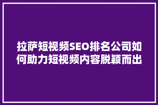 拉萨短视频SEO排名公司如何助力短视频内容脱颖而出