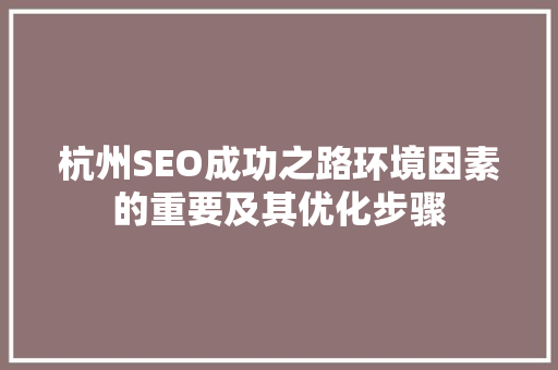 杭州SEO成功之路环境因素的重要及其优化步骤