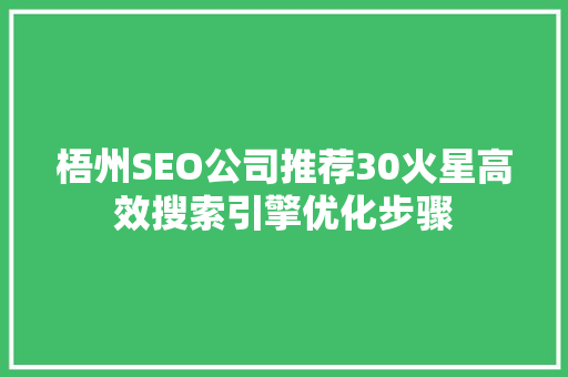 梧州SEO公司推荐30火星高效搜索引擎优化步骤