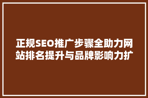 正规SEO推广步骤全助力网站排名提升与品牌影响力扩大