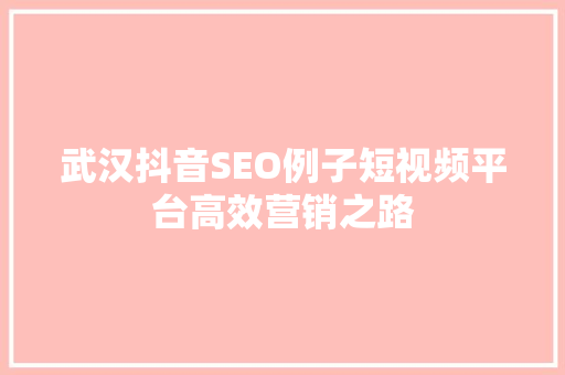 武汉抖音SEO例子短视频平台高效营销之路