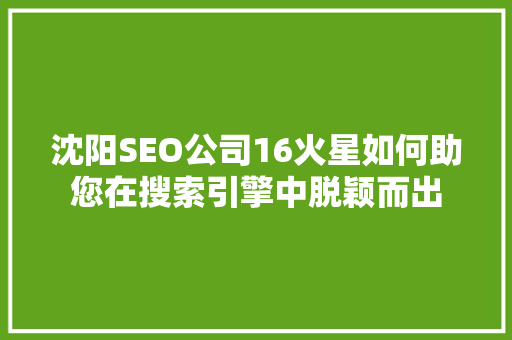 沈阳SEO公司16火星如何助您在搜索引擎中脱颖而出