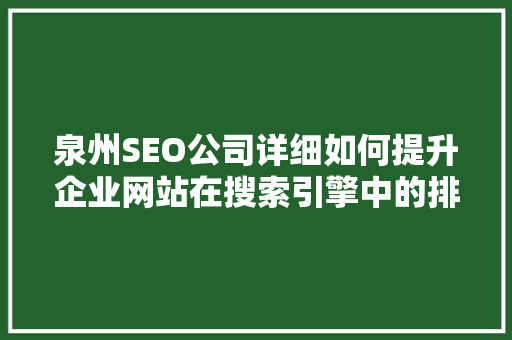 泉州SEO公司详细如何提升企业网站在搜索引擎中的排名