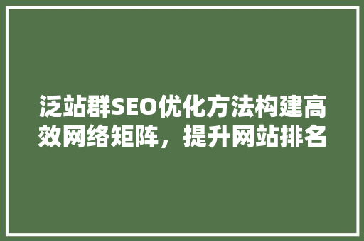 泛站群SEO优化方法构建高效网络矩阵，提升网站排名