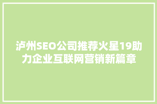 泸州SEO公司推荐火星19助力企业互联网营销新篇章