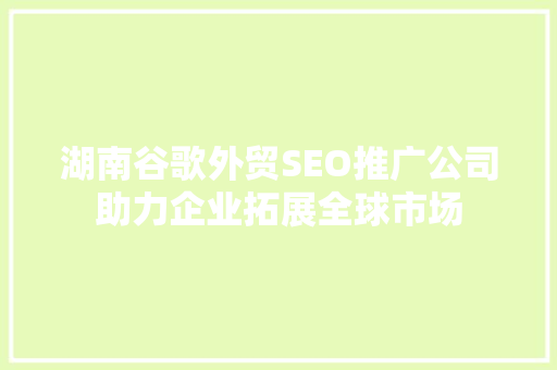 湖南谷歌外贸SEO推广公司助力企业拓展全球市场