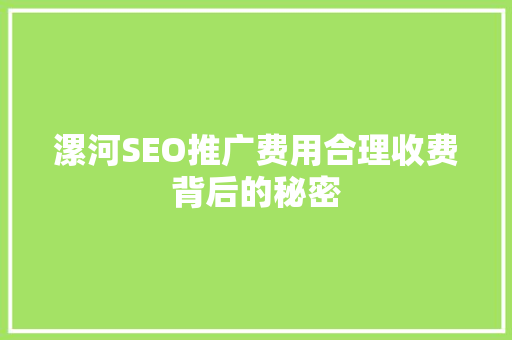 漯河SEO推广费用合理收费背后的秘密