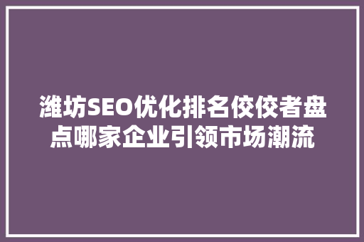 潍坊SEO优化排名佼佼者盘点哪家企业引领市场潮流