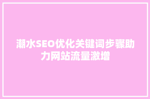 潮水SEO优化关键词步骤助力网站流量激增
