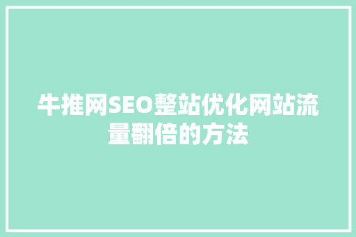 牛推网SEO整站优化网站流量翻倍的方法