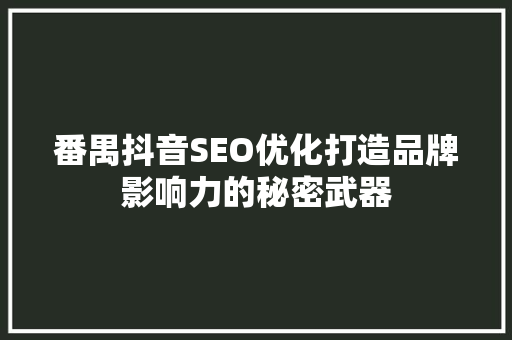 番禺抖音SEO优化打造品牌影响力的秘密武器