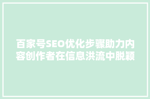 百家号SEO优化步骤助力内容创作者在信息洪流中脱颖而出