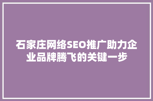 石家庄网络SEO推广助力企业品牌腾飞的关键一步