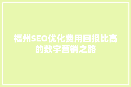 福州SEO优化费用回报比高的数字营销之路