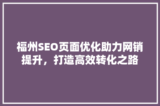 福州SEO页面优化助力网销提升，打造高效转化之路