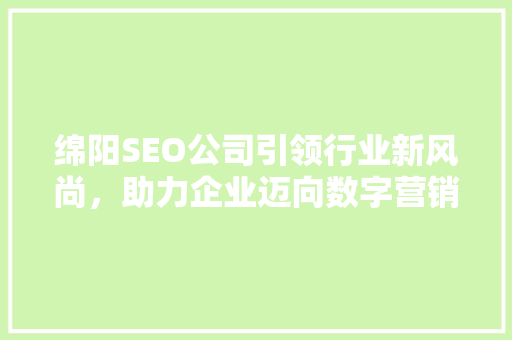 绵阳SEO公司引领行业新风尚，助力企业迈向数字营销新高度