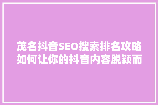 茂名抖音SEO搜索排名攻略如何让你的抖音内容脱颖而出