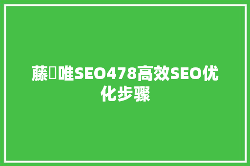 藤嶋唯SEO478高效SEO优化步骤