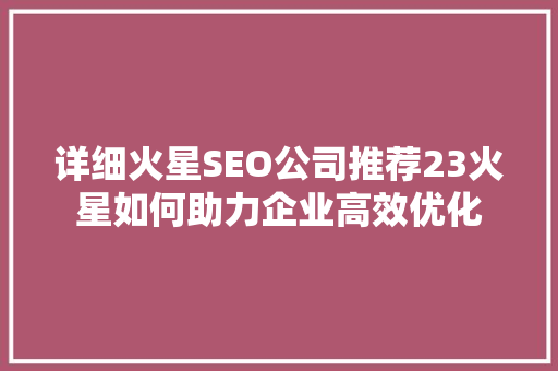 详细火星SEO公司推荐23火星如何助力企业高效优化