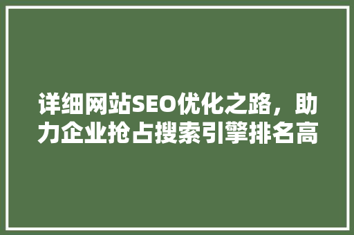 详细网站SEO优化之路，助力企业抢占搜索引擎排名高峰