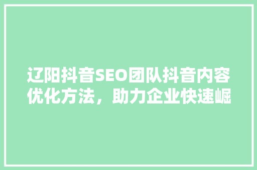 辽阳抖音SEO团队抖音内容优化方法，助力企业快速崛起