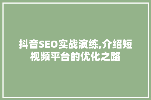 抖音SEO实战演练,介绍短视频平台的优化之路
