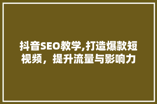 抖音SEO教学,打造爆款短视频，提升流量与影响力