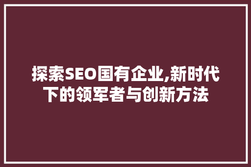 探索SEO国有企业,新时代下的领军者与创新方法