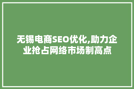 无锡电商SEO优化,助力企业抢占网络市场制高点