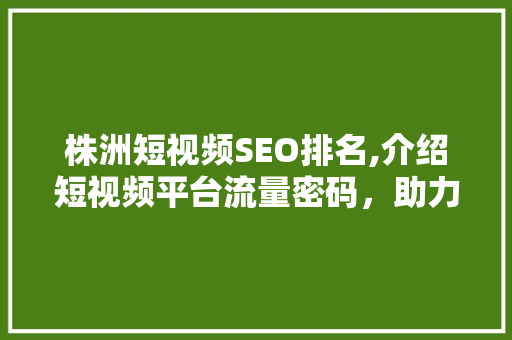 株洲短视频SEO排名,介绍短视频平台流量密码，助力企业品牌崛起