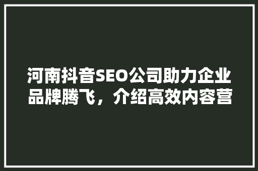 河南抖音SEO公司助力企业品牌腾飞，介绍高效内容营销步骤