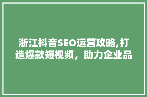 浙江抖音SEO运营攻略,打造爆款短视频，助力企业品牌腾飞