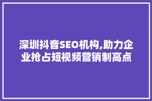 深圳抖音SEO机构,助力企业抢占短视频营销制高点