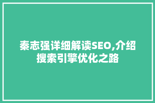 秦志强详细解读SEO,介绍搜索引擎优化之路
