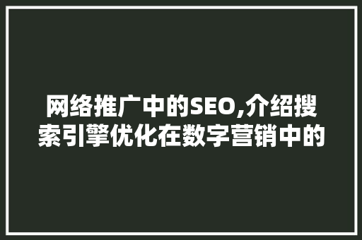 网络推广中的SEO,介绍搜索引擎优化在数字营销中的关键作用